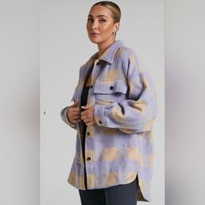 Love + Harmony Plaid Button-Up Shacket Medium Oversized PTP 23